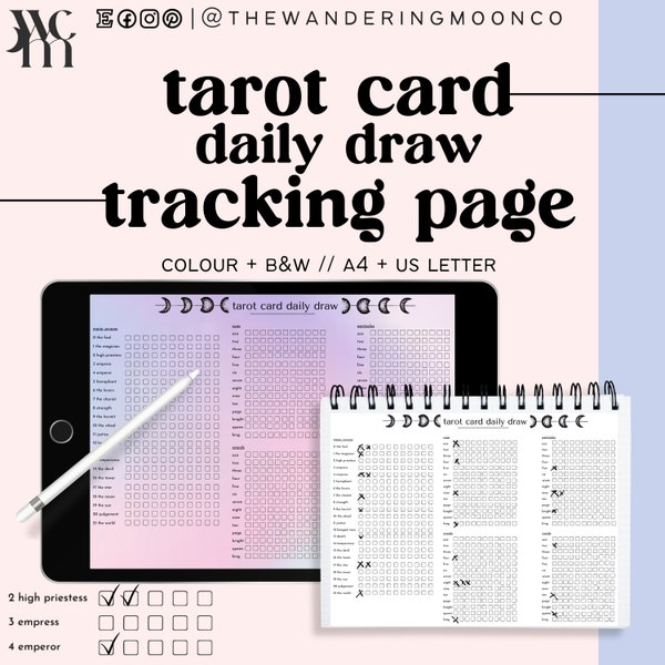 tarot card daily draw: record check list journal page || instant download