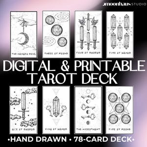 Printable Tarot Deck: Digital Download 78 Cards, Stickers and Coloring Pages for Tarot Oracle Journals