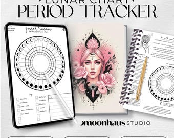 Lunar Cycle Period Tracker: PMS, Ovulation, Symptom Chart (Printable & Digital)