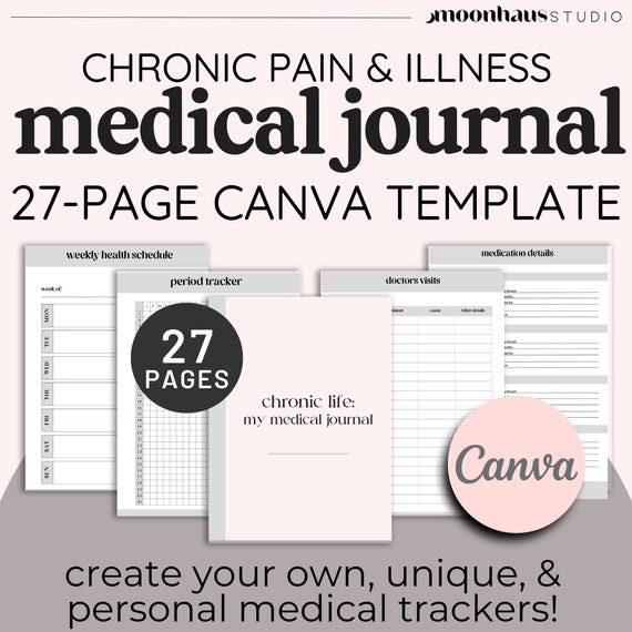 canva template: medical journal -  chronic pain & chronic illness, fibromyalgia, invisible disability