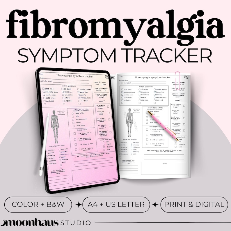 Fibromyalgia Symptom Tracker Journal Page, Chronic Pain and Illness (Digital Download) image 1