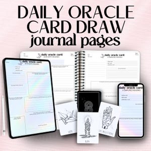 oracle card daily draw page | tarot oracle journal tracker: divination digital download, printable in colour & black and white