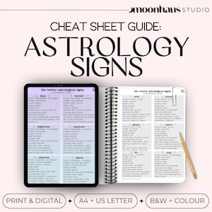 astrology signs cheat sheet | horoscopes zodiac reference guides | astrology, divination, tarot | instant download