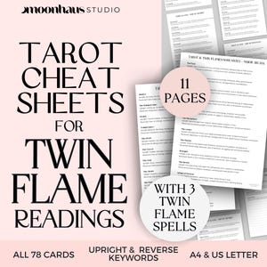Hoja de trucos para la lectura de llamas gemelas del tarot / Significados de las cartas del tarot del amor y las almas gemelas / Imprimible digital, PDF / Libro de las sombras, Diario para aprender el tarot