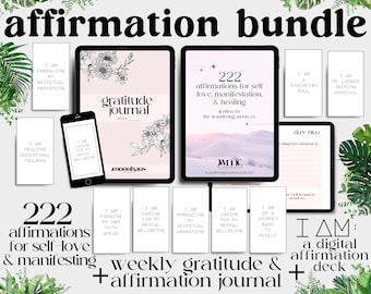 affirmation bundle: digital I AM deck, gratitude journal, mega list of affirmations - digital printable, PDF