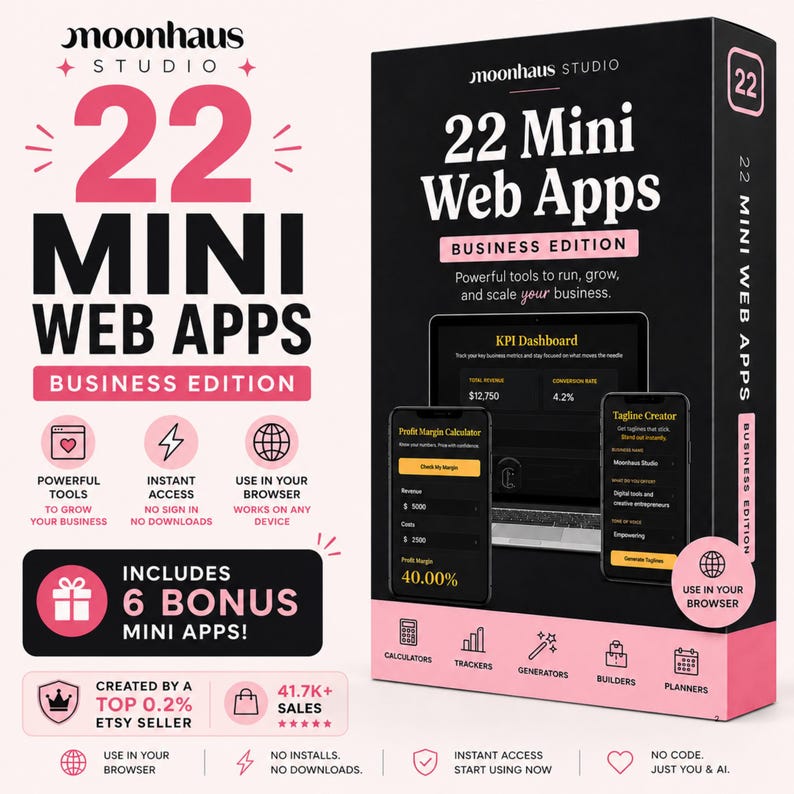 22 mini web apps, use in your browser. small business edition, comes with 6 bonus apps