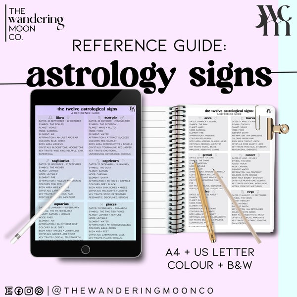astrology signs cheat sheet | horoscopes zodiac reference guides | astrology, divination, tarot | instant download