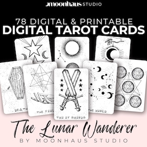 cartes de tarot imprimables, jeu de tarot unique : téléchargement numérique imprimable, 78 cartes, autocollants de cartes de tarot, pages à colorier de tarot, autocollants de sorcière