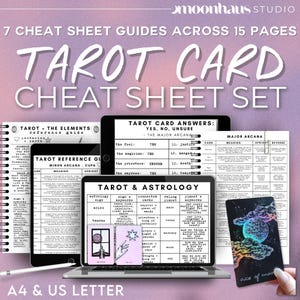 Tarot Cheat Sheet Bundle: Astrology, Numerology, Card Meanings (Digital Printable)