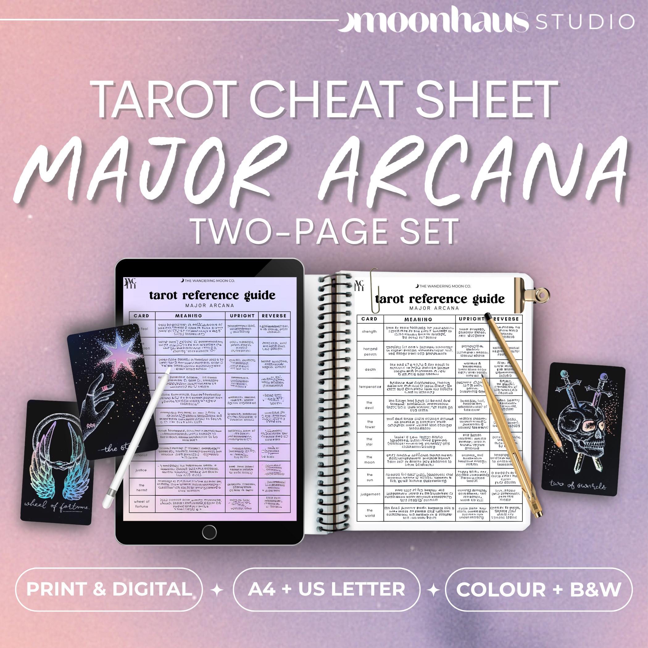 Major Arcana Tarot Cheat Sheet: Printable Guide Journal Page (Digital Download)