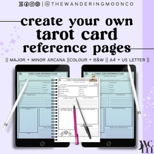 tarot card refernce sheet - major and minor arcana pages journal download print PDF tarot oracle keywords