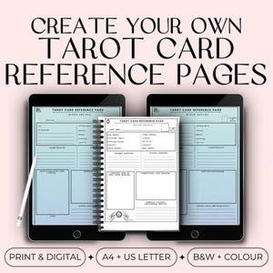 tarot card refernce sheet - major and minor arcana pages journal download print PDF tarot oracle keywords