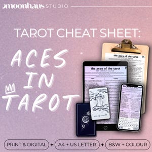 tarot cheat sheet: printable download of card meanings & keywords of the aces, tarot for beginners, grimoire pages, witchy book of shadows