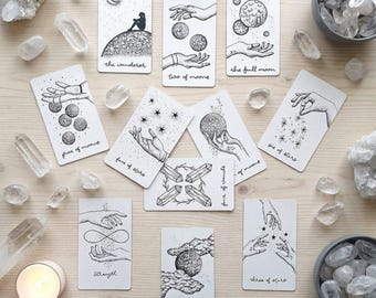 The Wandering Moon Tarot Deck: Indie Tarot Cards with Guidebook, Hand Illustrated, Holographic