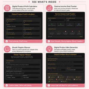 showing what four of the mini web apps look like. the interface is black and gold.