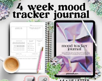 digital journal: mood tracker, aesthetic journal, mental health journal, depression, anxiety, mental wellness, chronic pain & illness