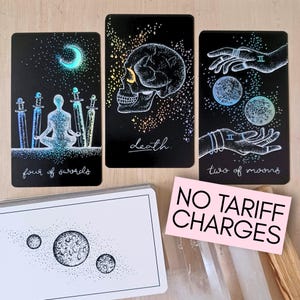 Tarot Deck, Unique with Booklet | Full Indie deck of 78 tarot cards | Holographic, black, beginner tarot deck | Tarot Reading, Tarot Spreads