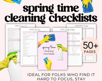 spring cleaning checklists planner bundle: printable PDF to do list, productivity planner, declutter checklist, adhd cleaning schedule