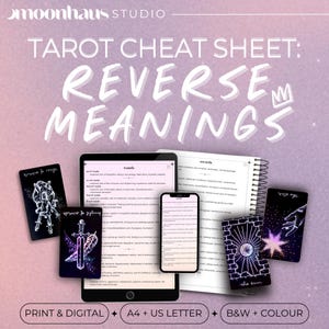 tarot cheat sheet: reverse meaning keywords 78 cards, digital download | printable PDF | taror journal insert | spiritual knowledge