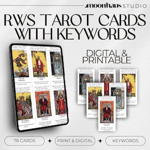 Jeu de tarot imprimable avec mots-clés RWS droit et renversé original