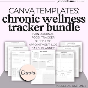 chronic pain & illness symptom tracker template bundle | digital canva download | personal use | fibromyalgia POTS