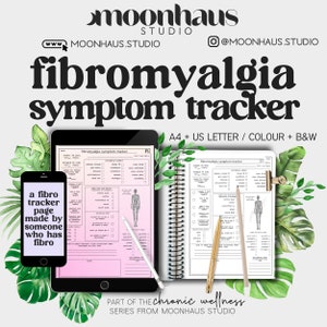 fibromyalgia chronic pain & chronic illness symptom tracker journal page, download print PDF fibro disability auto immune digital