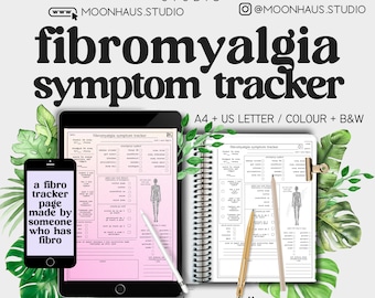 fibromyalgia chronic pain & chronic illness symptom tracker journal page, download print PDF fibro disability auto immune digital