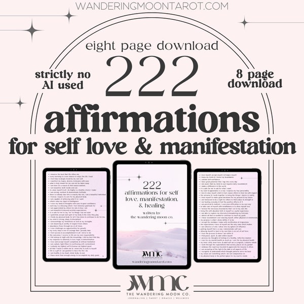 affirmations e-book: 222 affirmations for self love & manifestation, PDF instant download