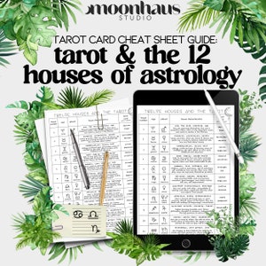 tarot card cheat sheet: 12 houses of astrology guide, digital, printable instant download