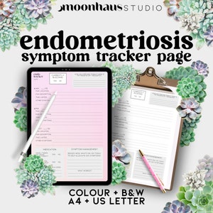 endometriosis endo symptom tracker: chronic pain & illness, digital download, endo awareness, pain management, ivf support, pcos tracker image 1