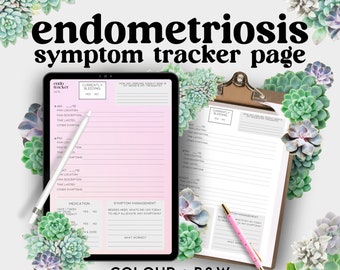 endometriosis endo symptom tracker: chronic pain & illness, digital download, endo awareness, pain management, ivf support, pcos tracker