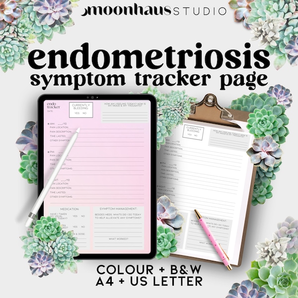 endometriosis endo symptom tracker: chronic pain & illness, digital download, endo awareness, pain management, ivf support, pcos tracker