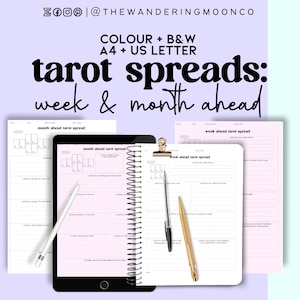 tarot spread journal pages : week & month ahead tarot/oracle spread, digital print download PDF