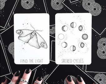 Black and White Oracle Cards, Hand Drawn: Intuitive Guidance Indie Deck, Guidebook