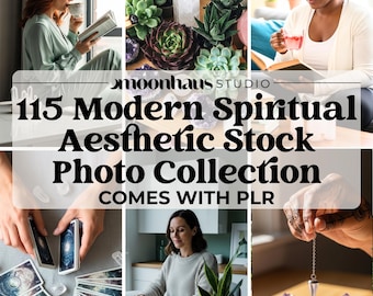 115 Modern Spiritual Stock Photos PLR Bundle: Crystals, Meditation, Sacred Workspaces for Commercial Use