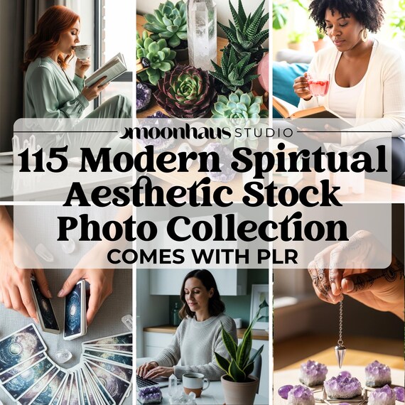 115 Modern Spiritual Stock Photos PLR Bundle: Crystals, Meditation, Sacred Workspaces for Commercial Use