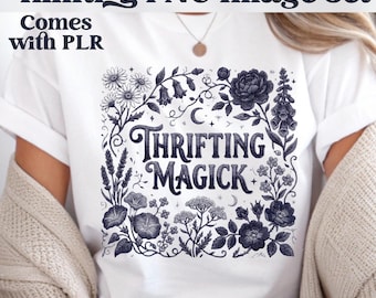 Witchy Thriftcore PNG: Thrift Store, Vintage, Grandmacore Floral Design, Retro Shirt, Sublimation with PLR