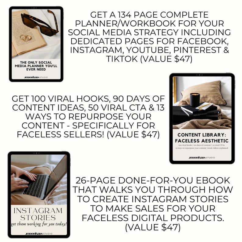 three of the e-booklets that are available for PLR and MRR in this faceless marketing booklet bundle
