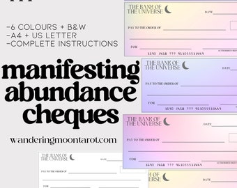 manifestation abundance checks vision board | cheques for manifesting printable PDF