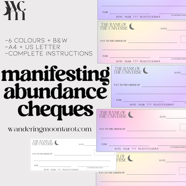 manifestation abundance checks vision board | cheques for manifesting printable PDF