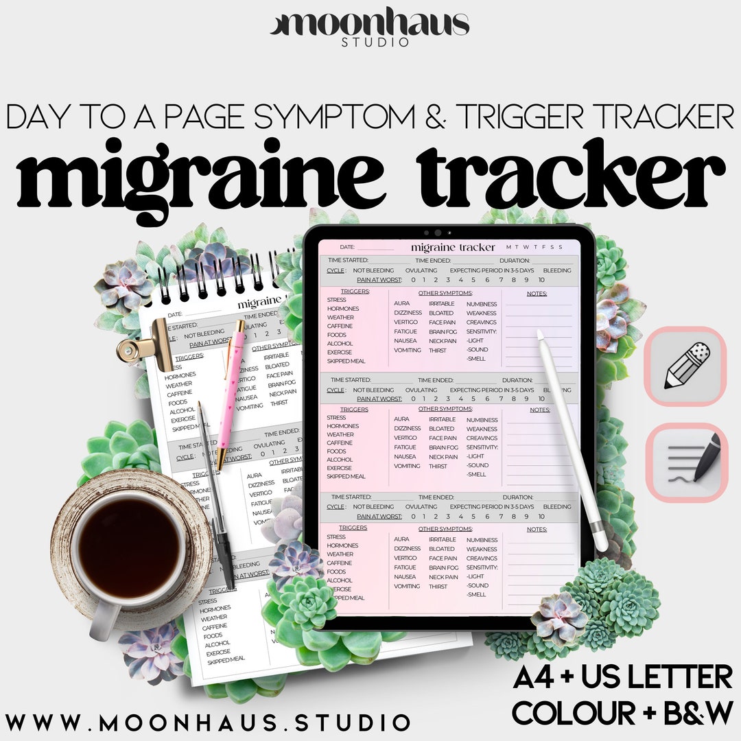 Migraine Tracker Log, a Printable Symptom &amp; Trigger Journal, for ...