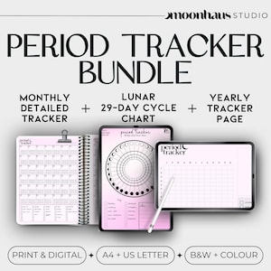period tracker set: digital printable PDF | symptom & mood tracker journal pages for pms, PCOS, PMDD, endometriosis | ovulation tracker
