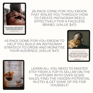 three of the e-books that come as part of the faceless aesthetic social media packaged