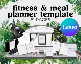 canva template: fitness and meal planner, 61 pages PDF, digital printable