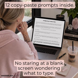 Laptop mockup showing ai prompts ebook content and copy-paste prompts for creating digital products with Claude AI. Great for Etsy sellers learning how to sell on Etsy, make money online, and build a side hustle with instant download digital products and ChatGPT prompt workflows.