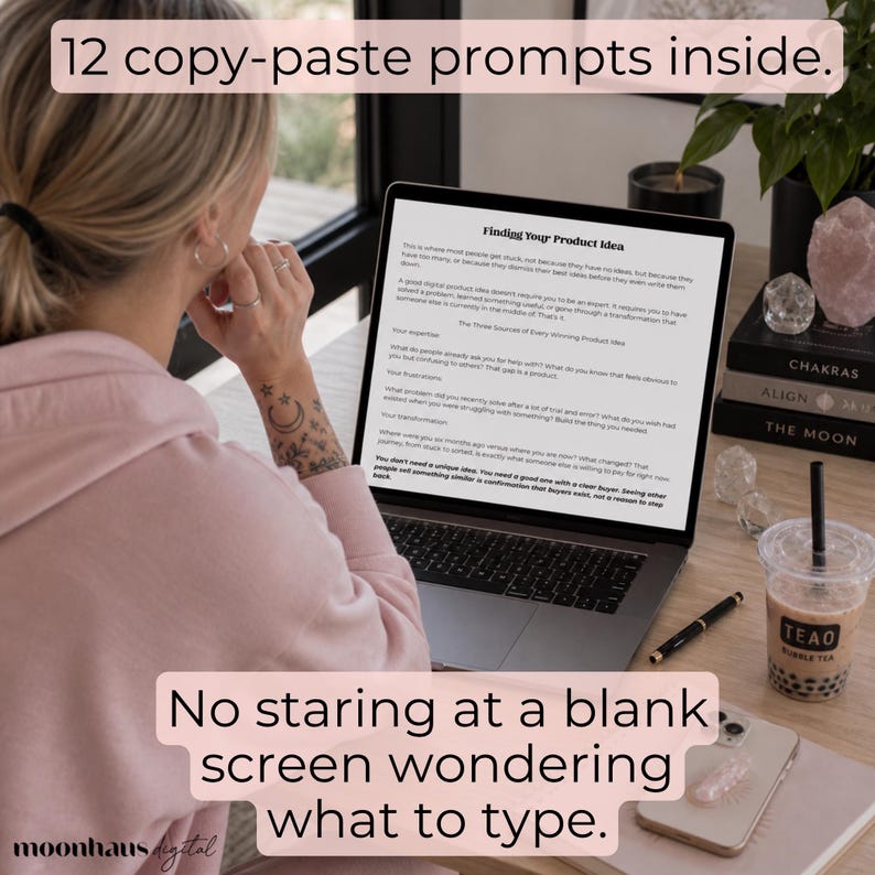 Laptop mockup showing ai prompts ebook content and copy-paste prompts for creating digital products with Claude AI. Great for Etsy sellers learning how to sell on Etsy, make money online, and build a side hustle with instant download digital products and ChatGPT prompt workflows.