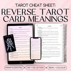 tarot cheat sheet: reverse meaning keywords 78 cards, digital download | printable PDF | taror journal insert | spiritual knowledge