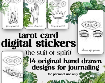 tarot card digital stickers png: hand drawn suit of tarot cards for journaling, book of shadows,