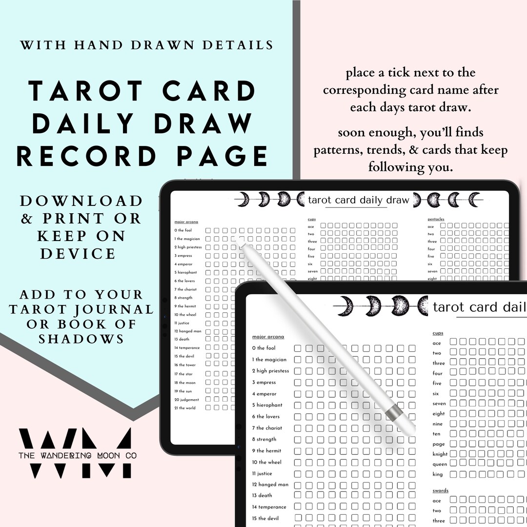 Tarot Card Daily Draw Record Check List Journal Page Etsy