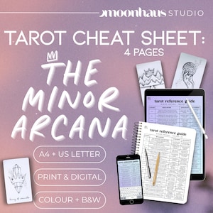 tarot card cheat sheet guide: minor arcana digital printable downloadable, PDF | tarot journal, book of shadows, grimoire pages
